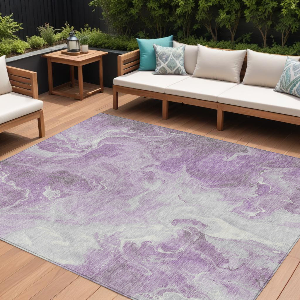 617785 8 x 10 ft. Lavender & Ivory Abstract Washable Indoor & Outdoor Rectangle Area Rug
