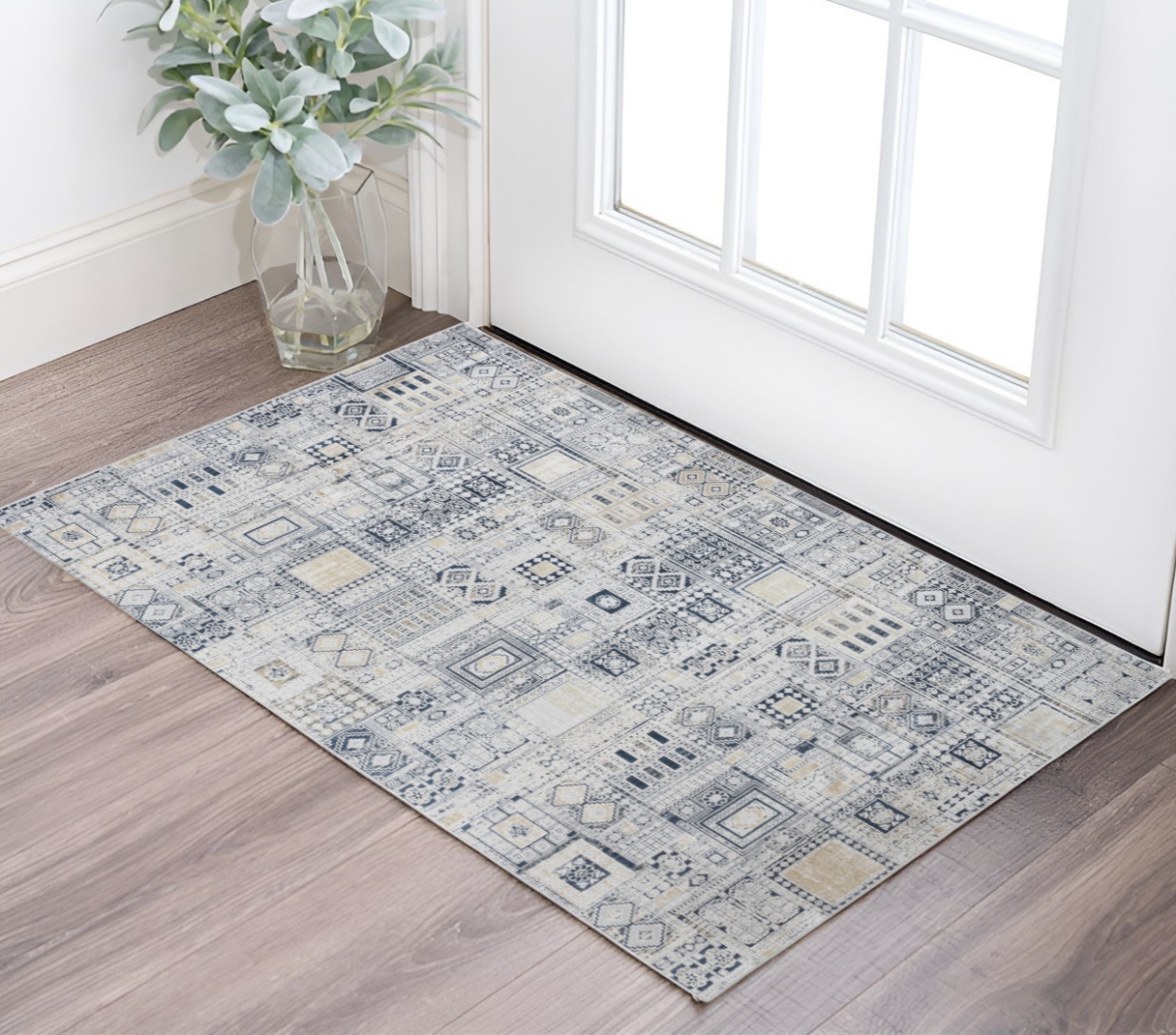 570905 2 x 3 ft. Ivory Black & Gold Ikat Rectangle Area Rug