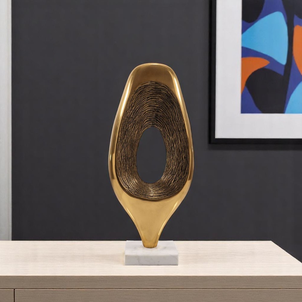 Gold & White Abstract Tabletop Sculpture - 19 in. - Hand-Finished Elegance