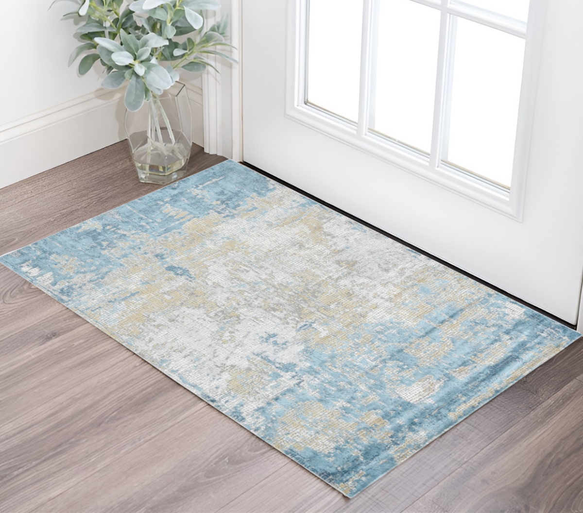 570899 2 x 3 ft. Gold Sky Blue & Ivory Abstract Rectangle Area Rug