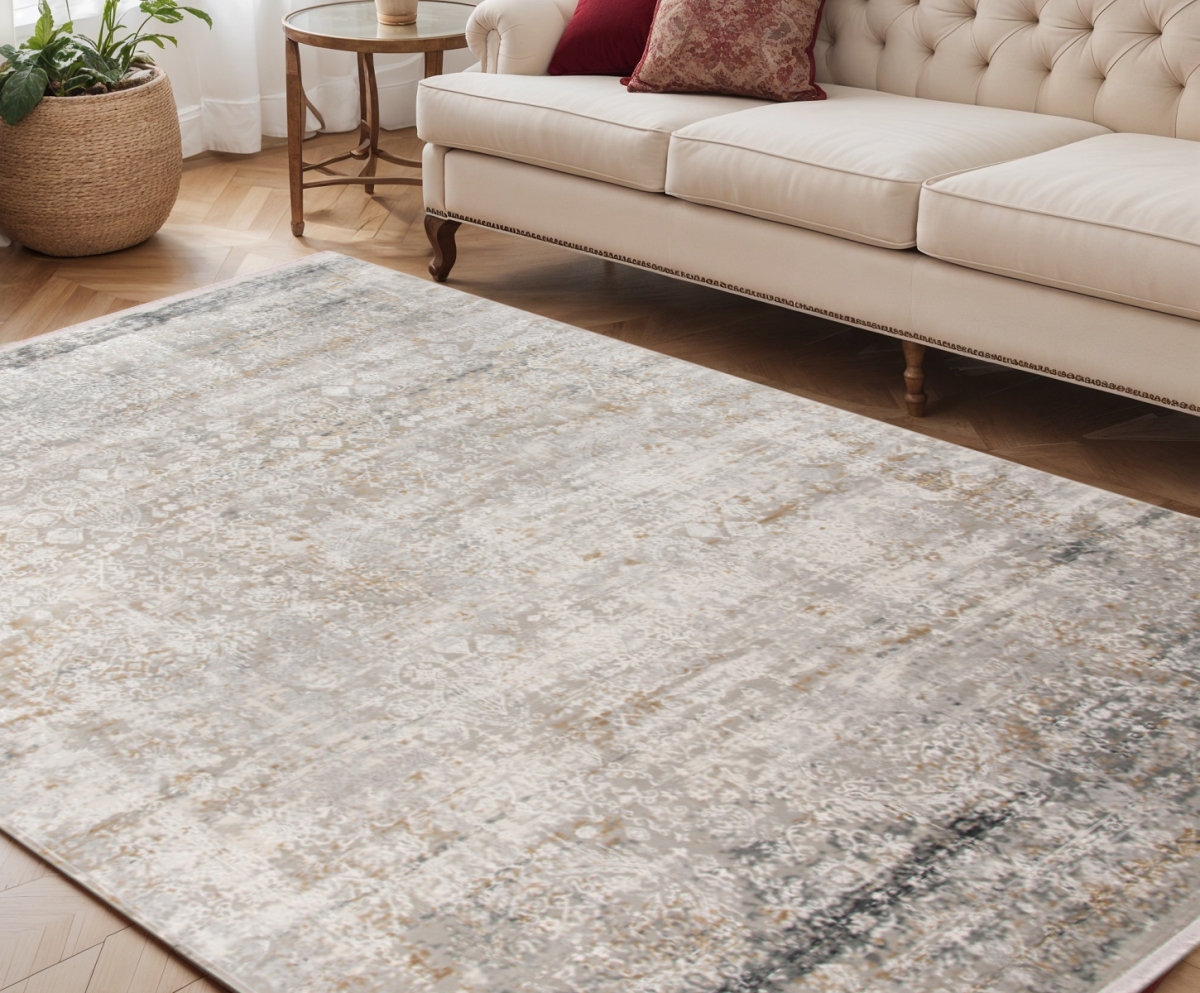570303 5 x 8 ft. Gray Ivory & Brown Medallion Rectangle Area Rug with Fringe