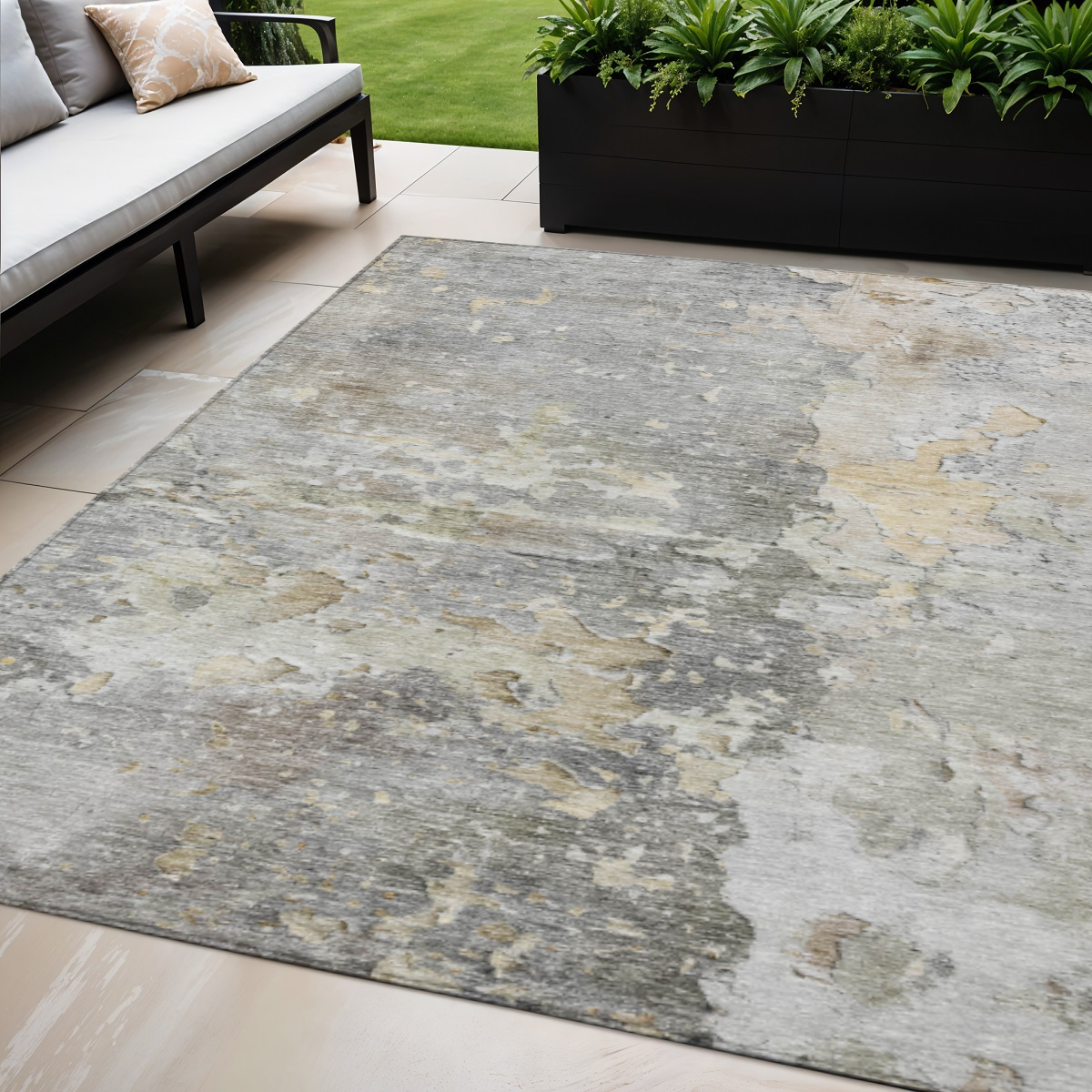607801 5 x 8 ft. Gray Abstract Washable Indoor & Outdoor Rectangle Area Rug