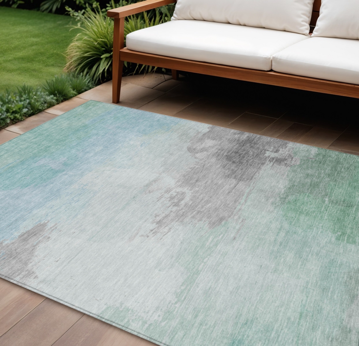 611285 8 x 10 ft. Blue & Mint Green Abstract Washable Indoor & Outdoor Rectangle Area Rug