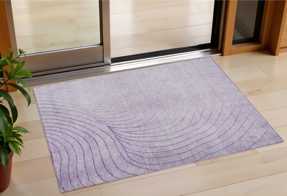 631773 3 x 5 ft. Lavender & Silver Abstract Washable Indoor & Outdoor Rectangle Area Rug