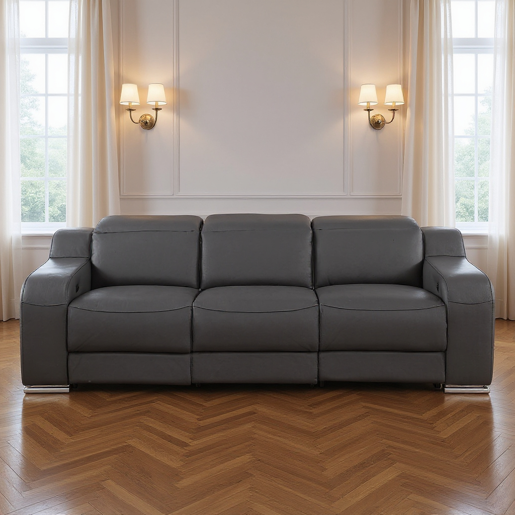 632876 103 in. Dark Gray Italian Leather Reclining USB Sofa