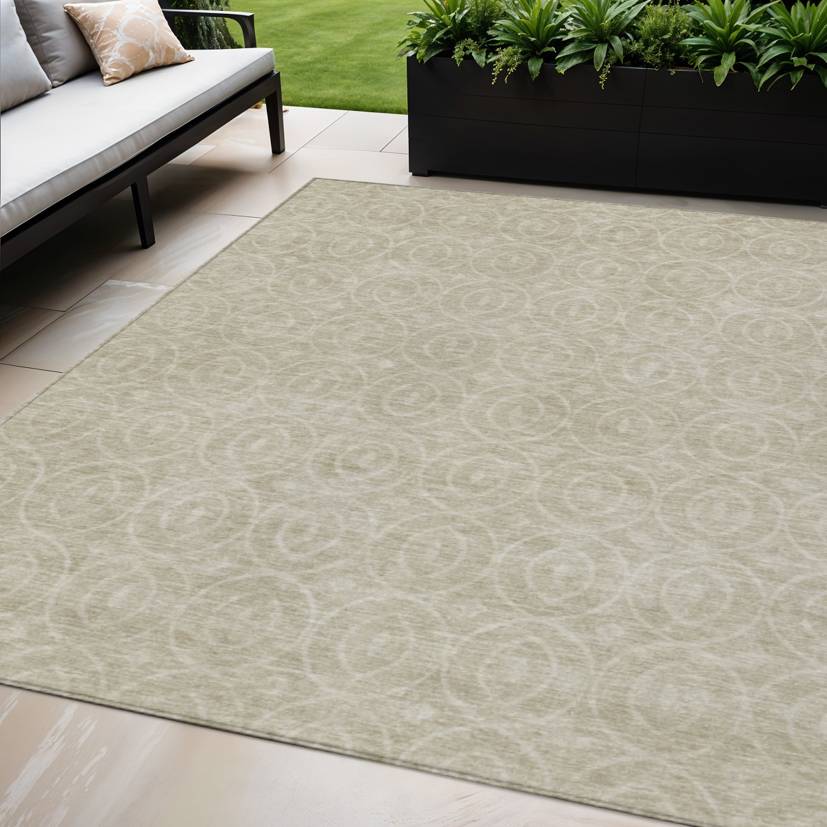 607471 5 x 8 ft. Beige Geometric Washable Indoor & Outdoor Rectangle Area Rug