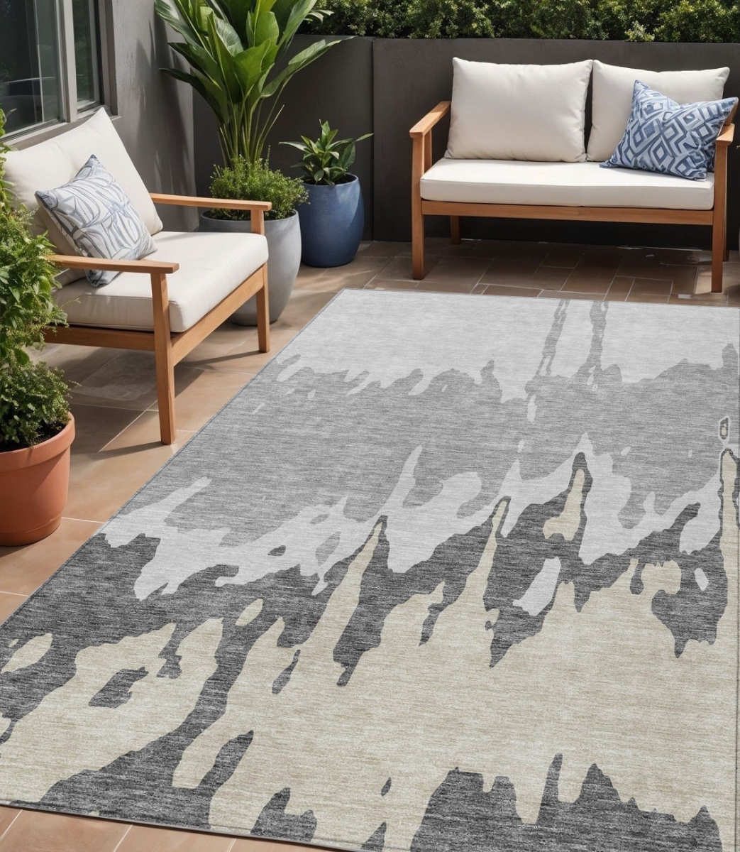 613627 5 x 8 ft. Gray & Silver Abstract Washable Indoor & Outdoor Rectangle Area Rug