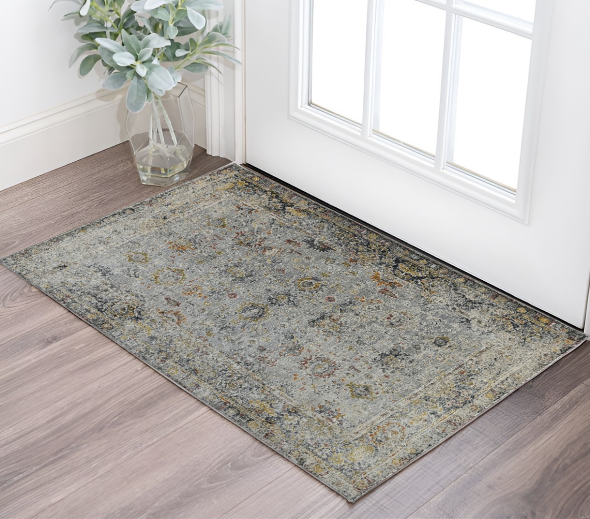 570800 2 x 3 ft. Gray Blue & Rust Floral Medallion Rectangle Area Rug
