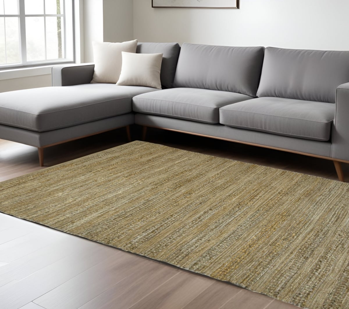 570450 8 x 10 ft. Brown & Beige Jute Striped Flatweave Handmade Rectangle Area Rug