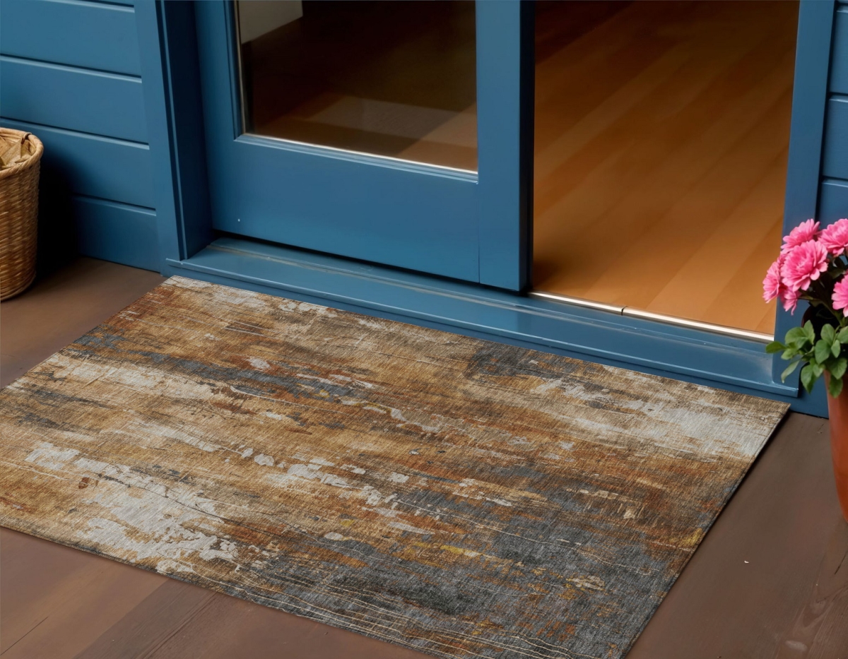 617662 3 x 5 ft. Rust Gray & Ivory Abstract Washable Indoor & Outdoor Rectangle Area Rug
