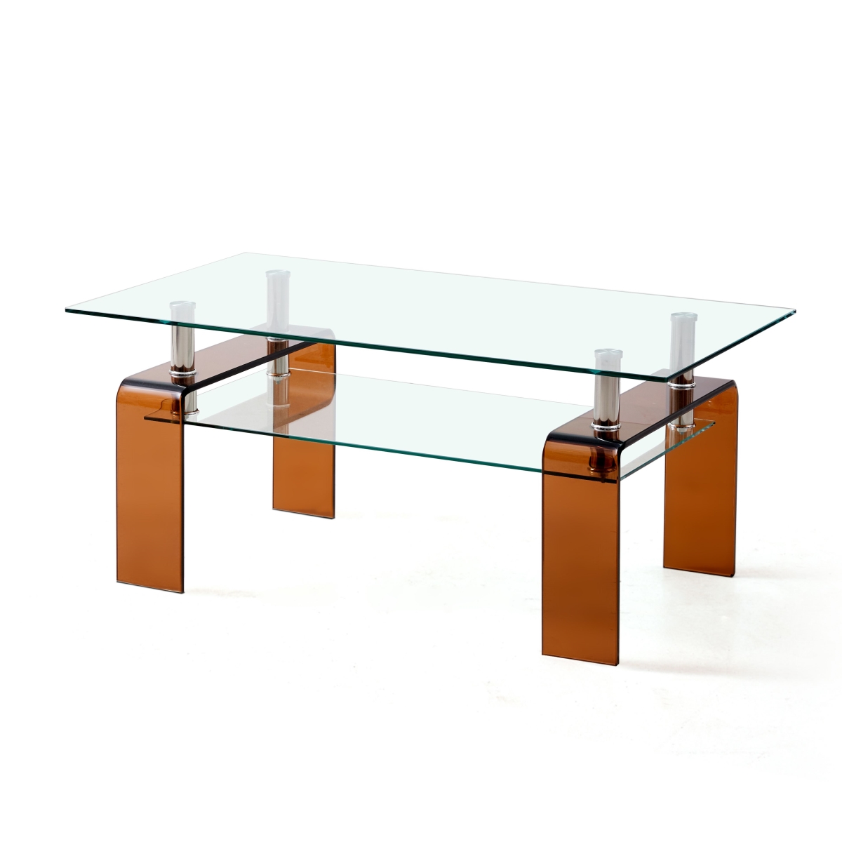 635701 39 in. Clear & Brown Glass Coffee Table with Shelf