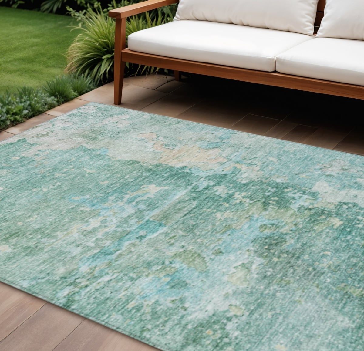 607785 8 x 10 ft. Emerald Abstract Washable Indoor & Outdoor Rectangle Area Rug
