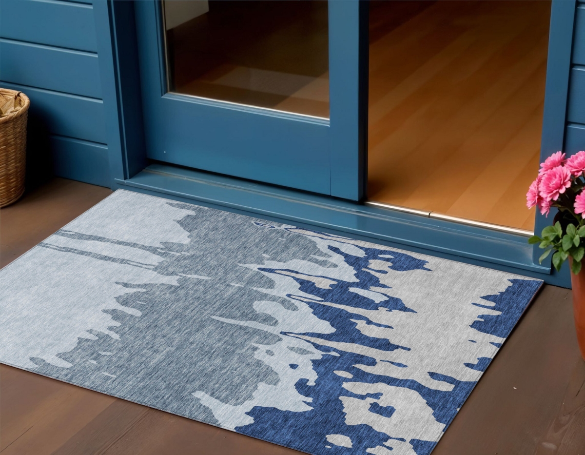 613656 3 x 5 ft. Sky Blue & Denim Blue Abstract Washable Indoor & Outdoor Rectangle Area Rug