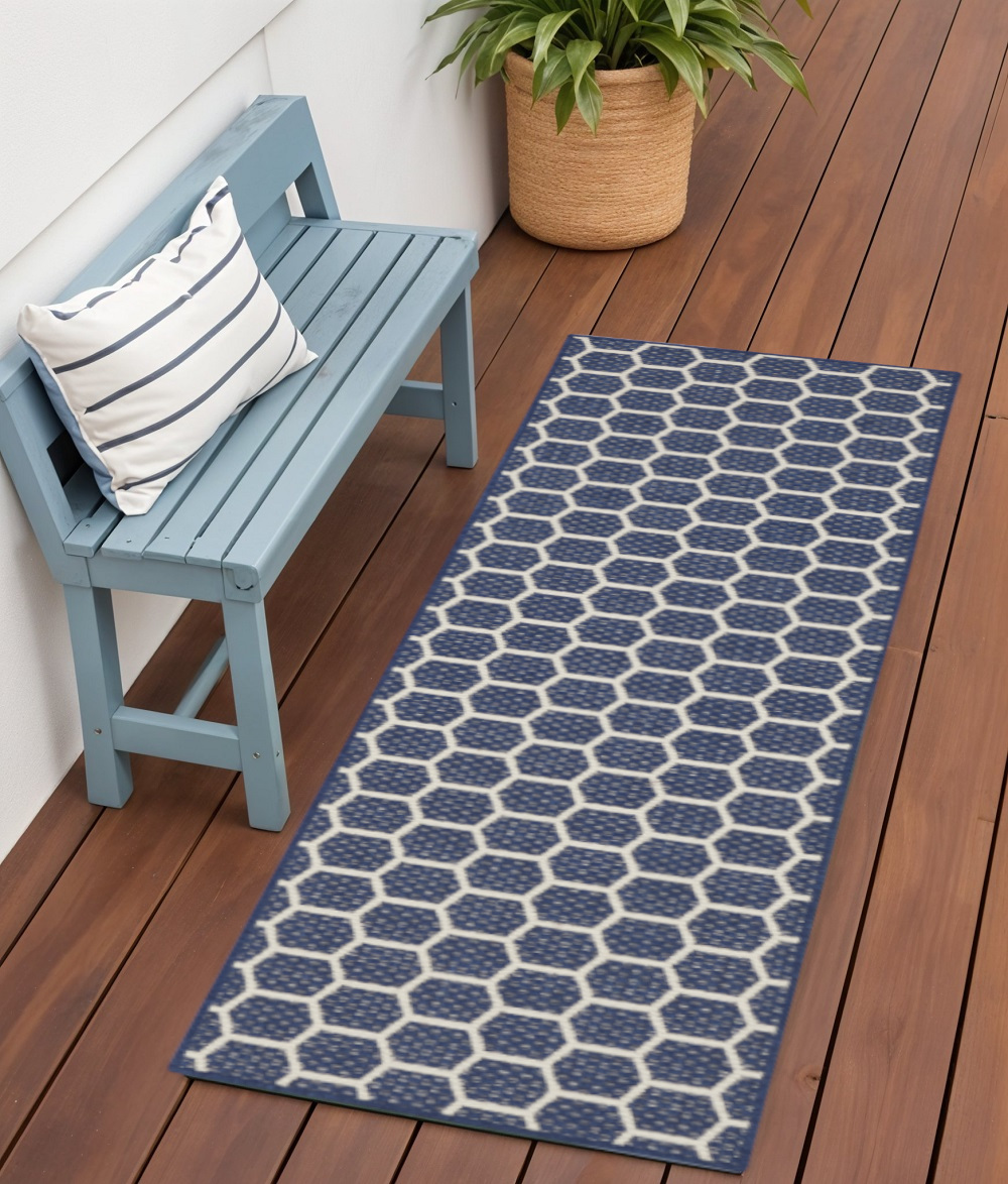 556333 6 ft. Navy Blue & Ivory Geometric Indoor & Outdoor Rectangle Area Rug