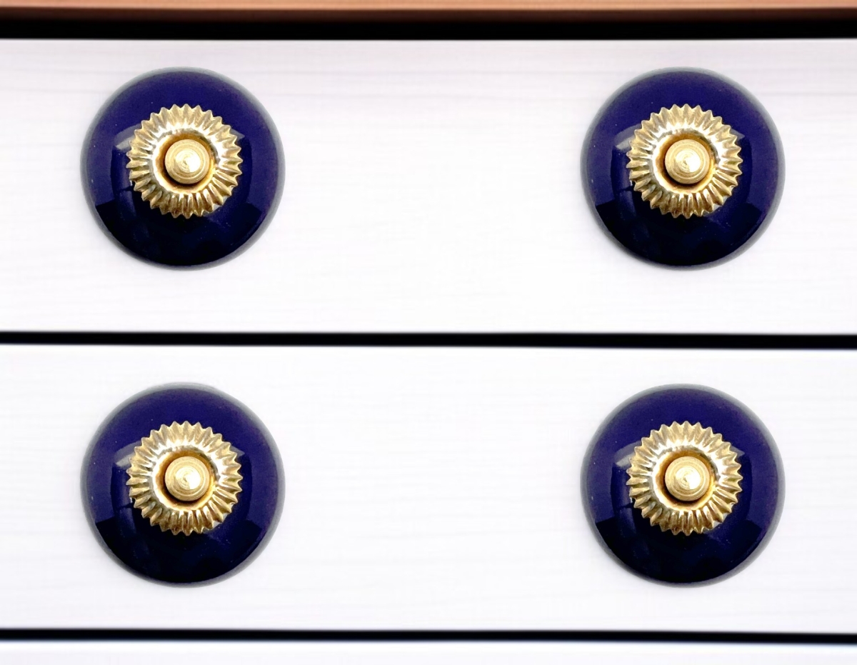 635764 Cobalt & Gold Ceramic Drawer Pull Knobs - Set of 6