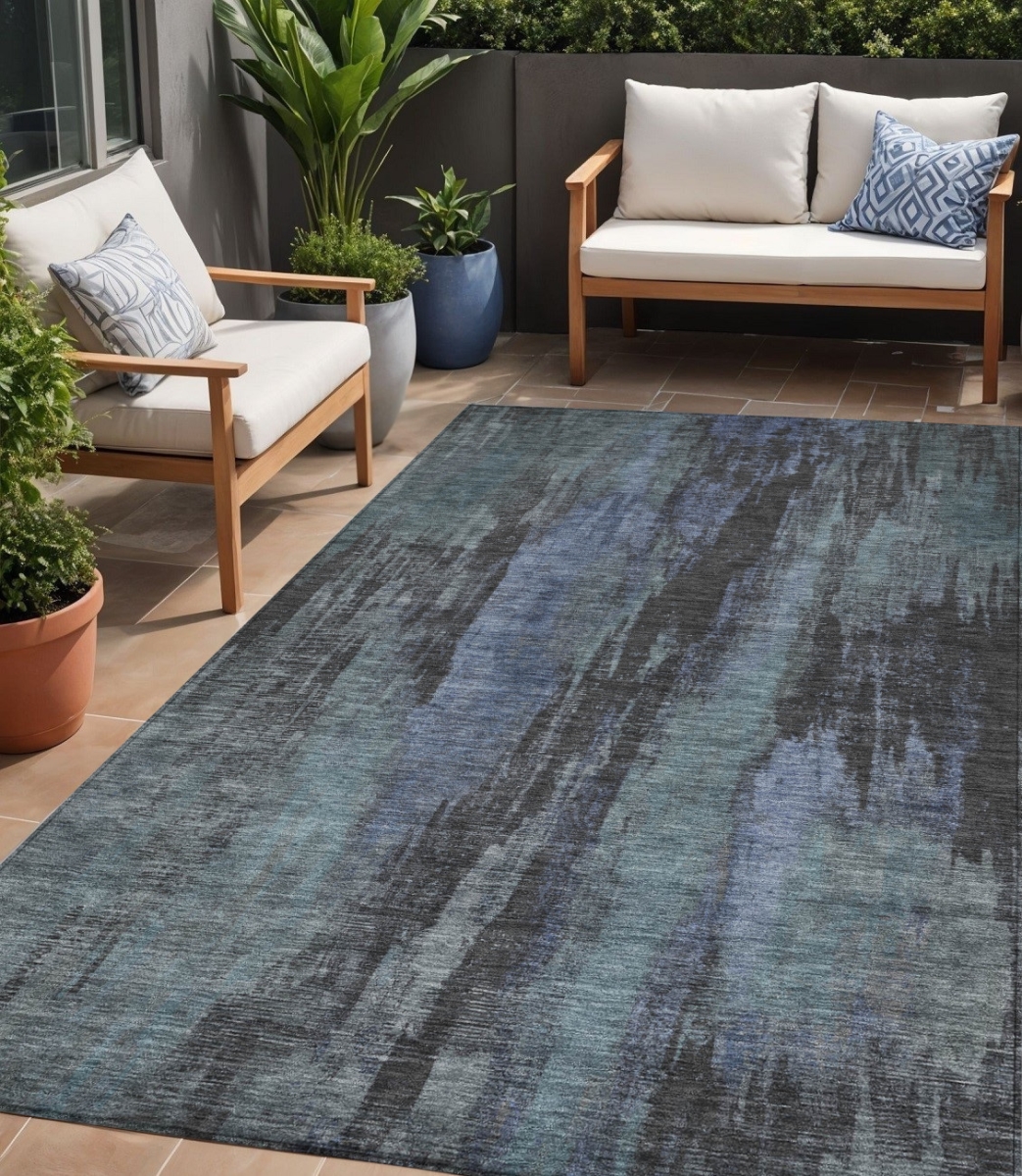 616137 5 x 8 ft. Blue & Gray Abstract Washable Indoor & Outdoor Rectangle Area Rug
