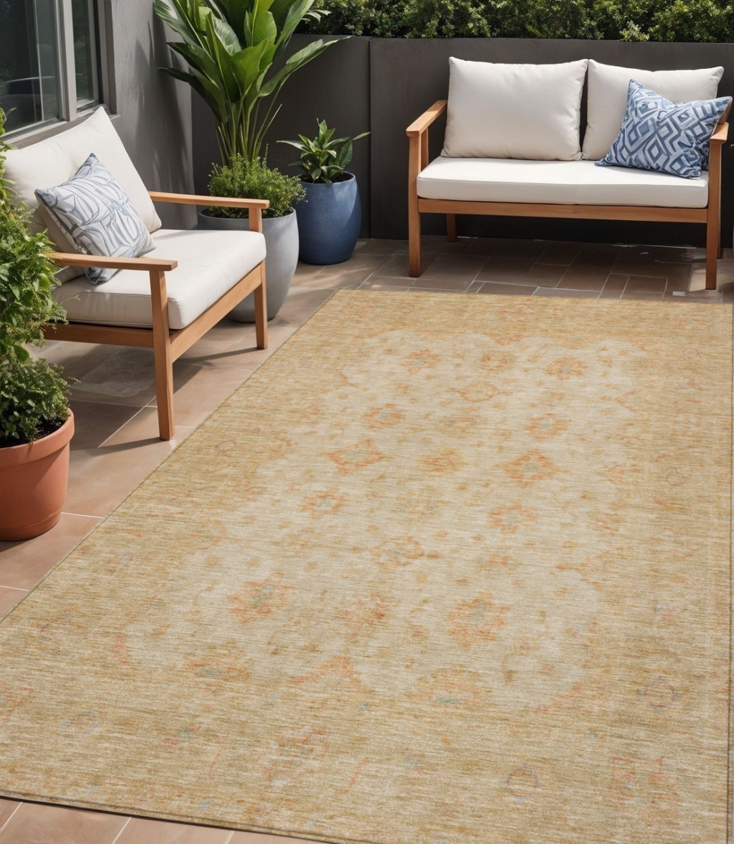 615939 5 x 8 ft. Beige & Rust Floral Medallion Washable Indoor & Outdoor Rectangle Area Rug