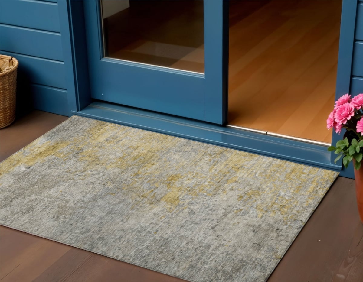 608825 3 x 5 ft. Gray Abstract Washable Indoor & Outdoor Rectangle Area Rug