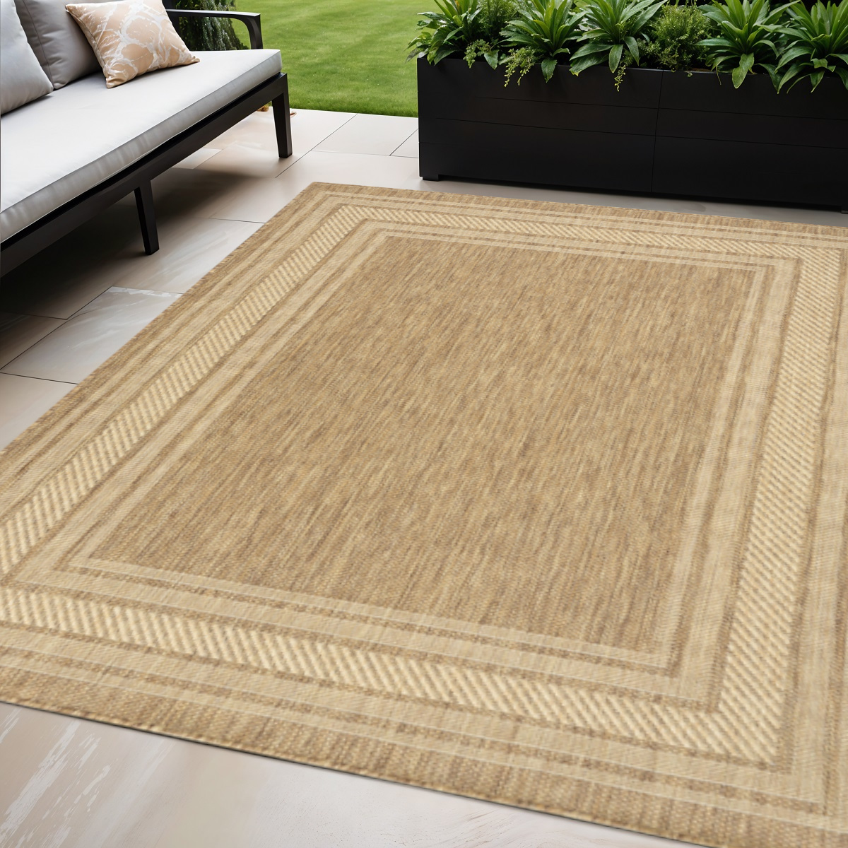 572772 5 x 7 ft. Geometric Rectangular Indoor Outdoor Area Rug, Natural