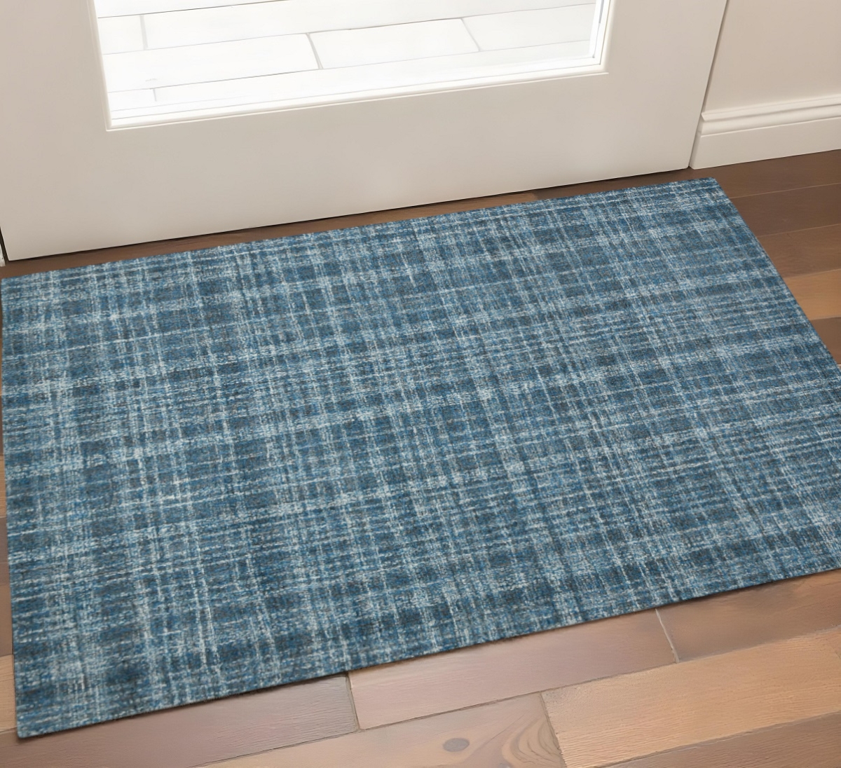 570508 2 ft. x 3 ft. Turquoise Gray & Ivory Wool Plaid Hand Tufted Area Rug