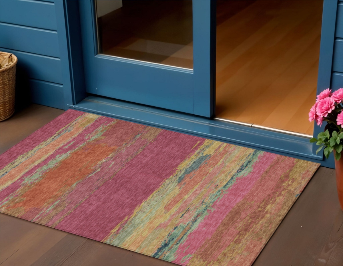 608631 3 x 5 ft. Blush Abstract Washable Indoor & Outdoor Rectangle Area Rug