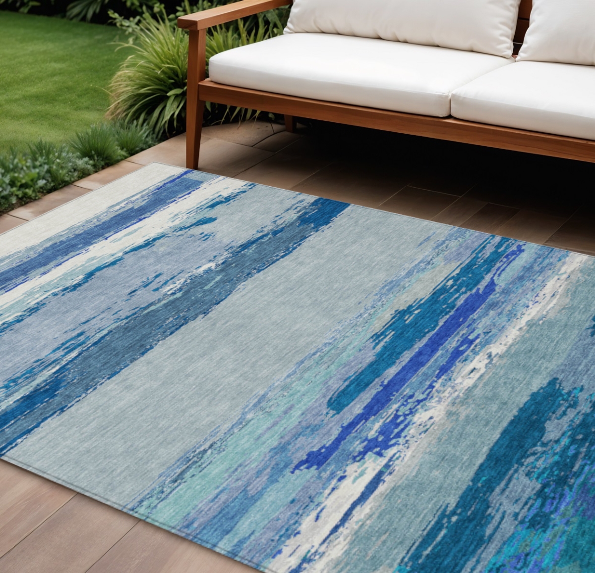 608640 8 x 10 ft. Blue Abstract Washable Indoor & Outdoor Rectangle Area Rug