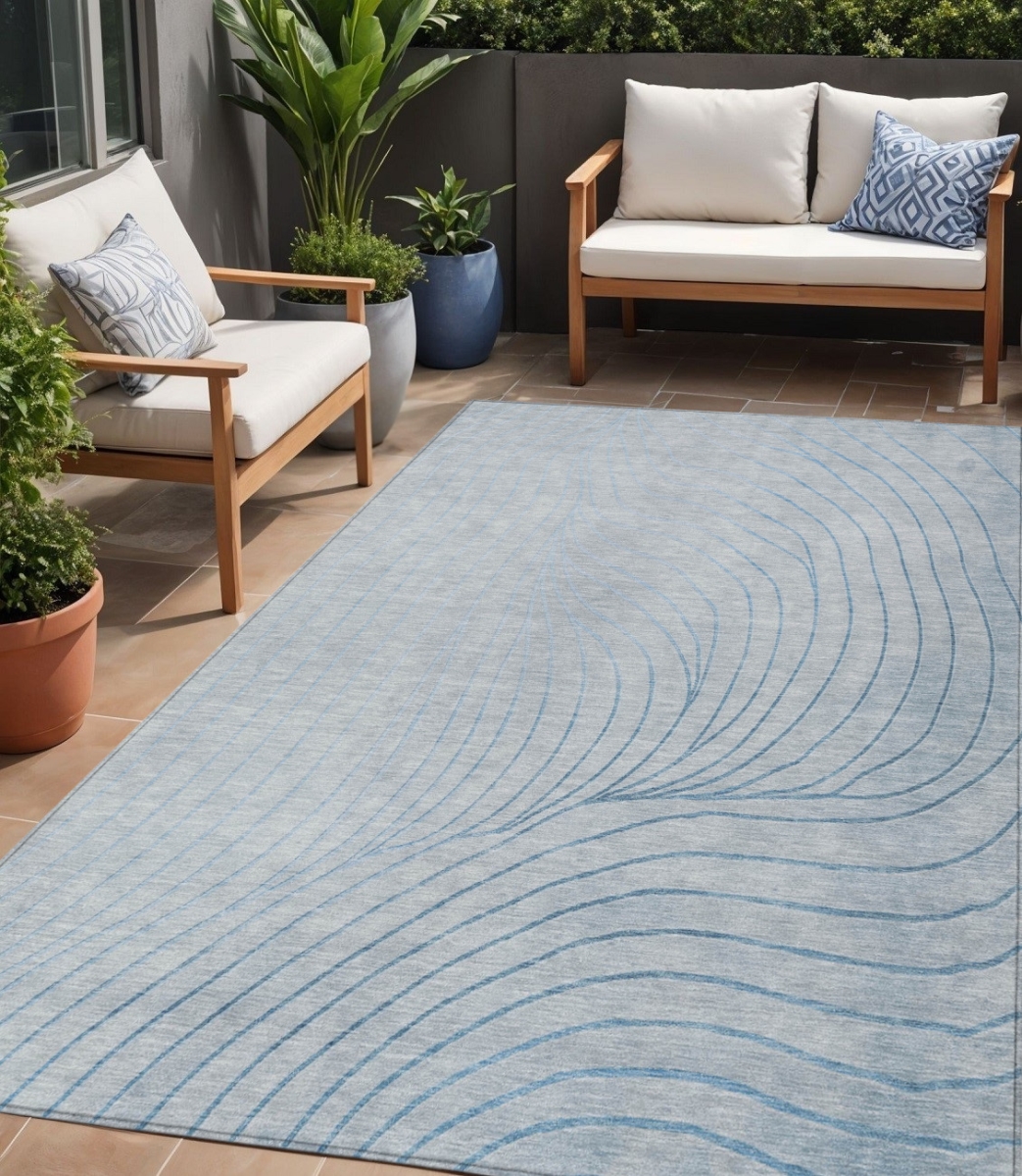 631792 5 x 8 ft. Sky Blue & Silver Abstract Washable Indoor & Outdoor Rectangle Area Rug