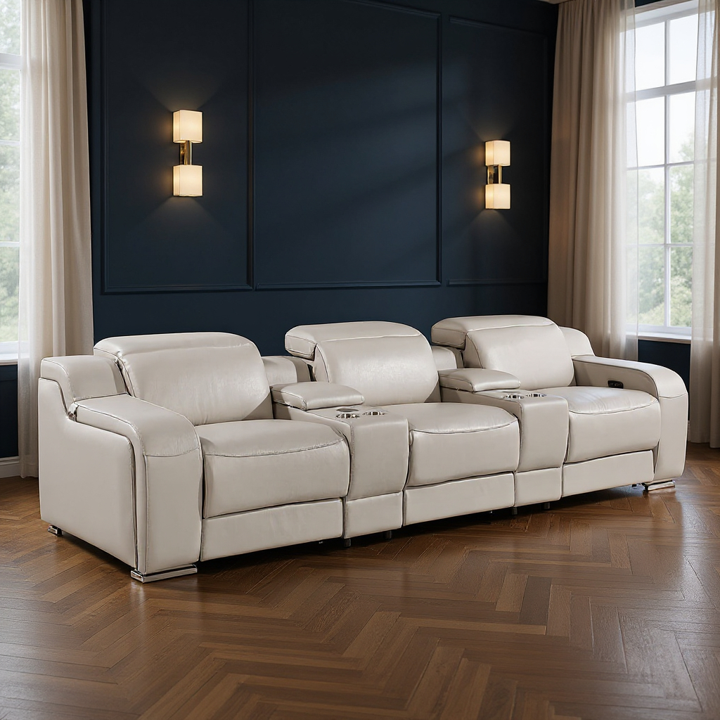 632873 129 in. Light Gray Italian Leather Reclining USB Sofa