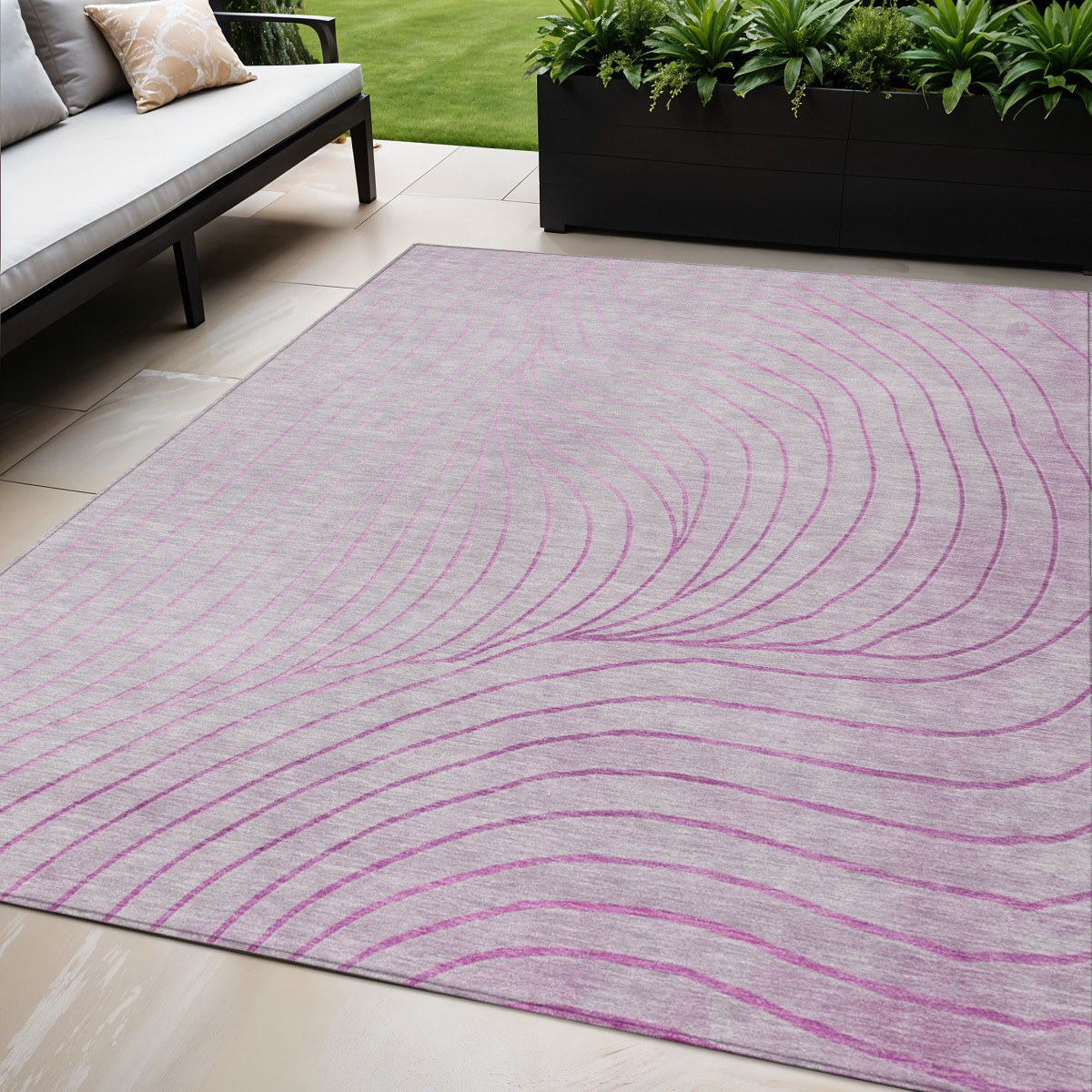 631750 5 x 8 ft. Blush & Silver Abstract Washable Indoor & Outdoor Rectangle Area Rug