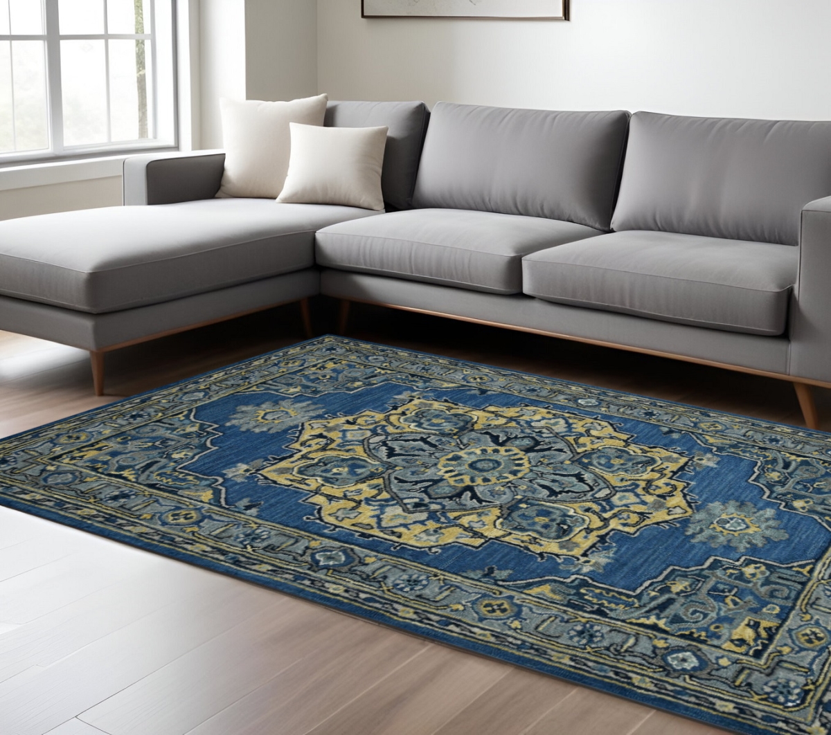 570708 8 x 10 ft. Teal & Gray Wool Medallion Hand Tufted Rectangle Area Rug