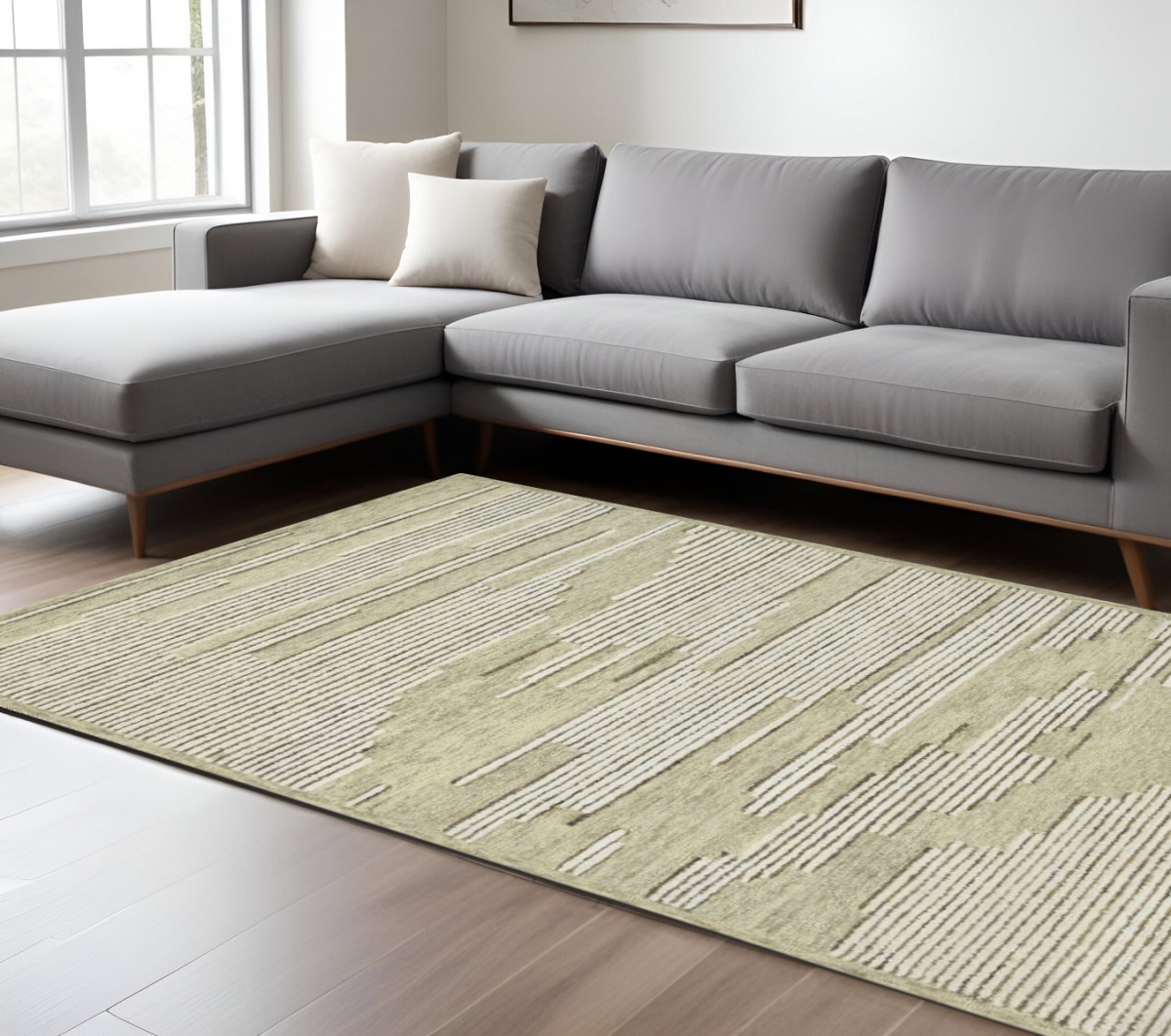 570381 8 x 10 ft. Gray & Ivory Wool Striped Hand Hooked Rectangle Area Rug