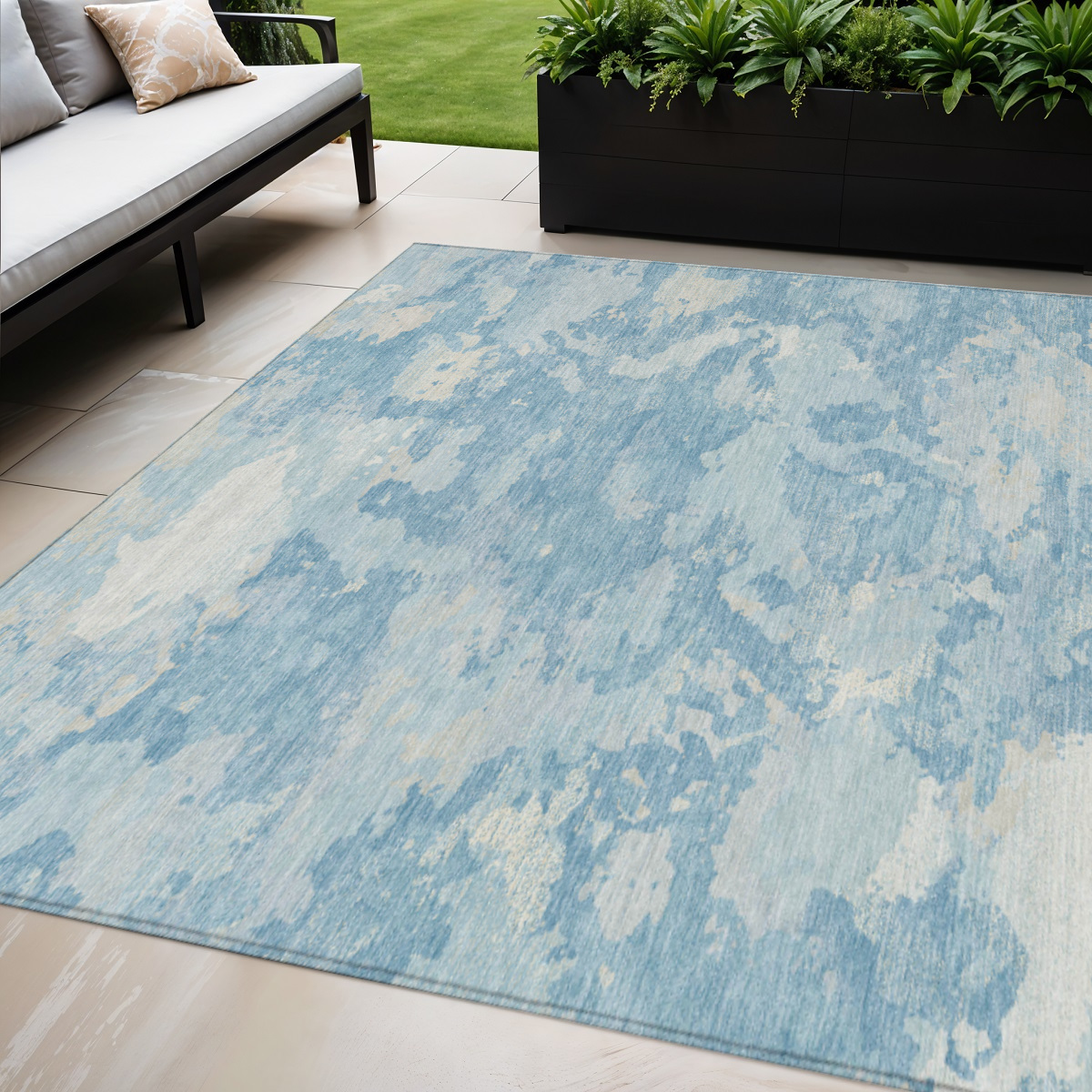 609577 5 x 8 ft. Sky Blue & Denim Blue Abstract Washable Indoor & Outdoor Rectangle Area Rug