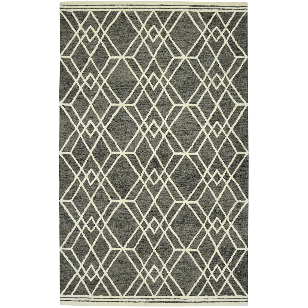 570428 5 x 8 ft. Wool Geometric Hand Hooked Rectangle Area Rug, Dark Gray & Ivory