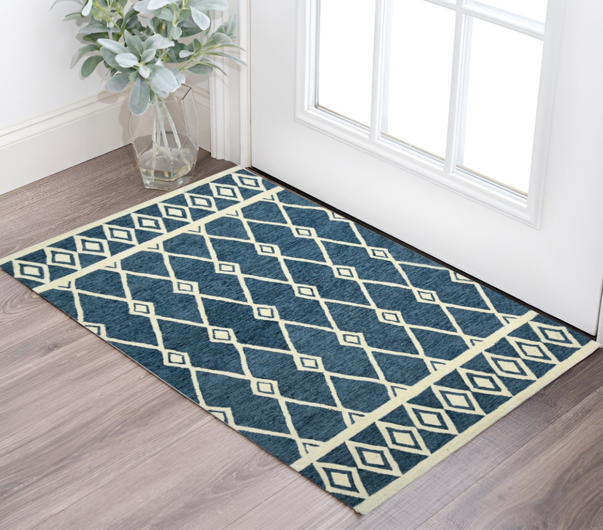 570439 2 x 3 ft. Blue & Ivory Wool Argyle Hand Hooked Rectangle Area Rug