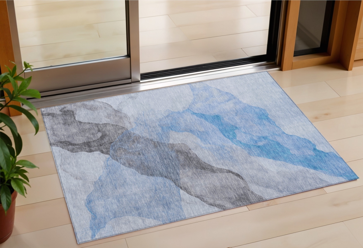 631845 3 x 5 ft. Sky Blue & Gray Abstract Washable Indoor & Outdoor Rectangle Area Rug