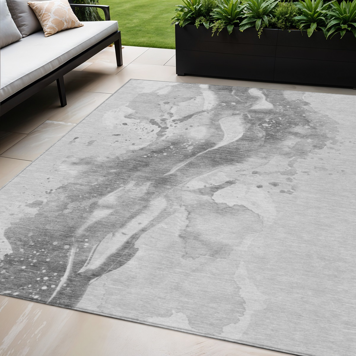 611307 5 x 8 ft. Gray & Silver Abstract Washable Indoor & Outdoor Rectangle Area Rug