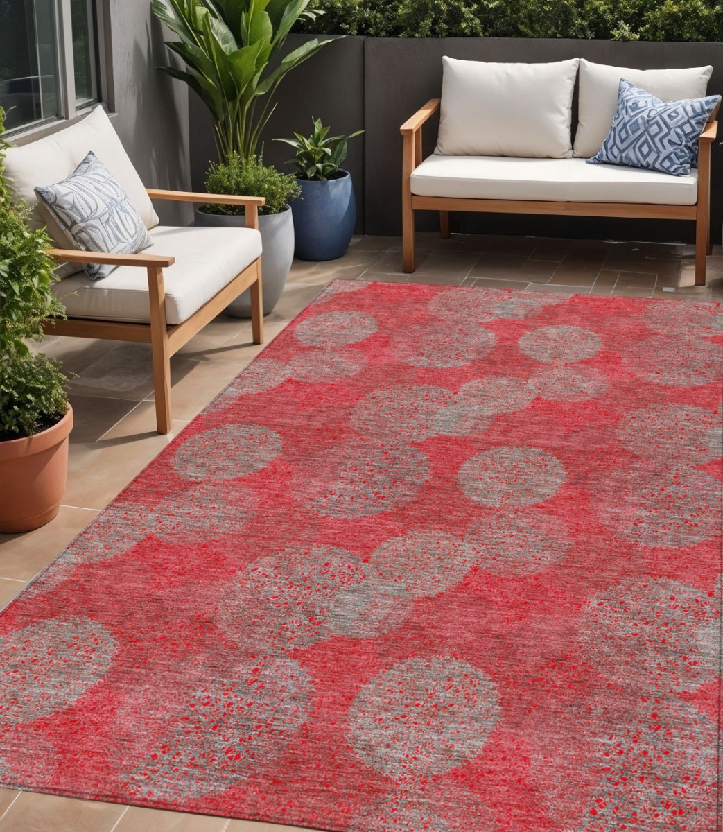 614702 5 x 8 ft. Red Gray & Silver Polka Dot Washable Indoor & Outdoor Rectangle Area Rug