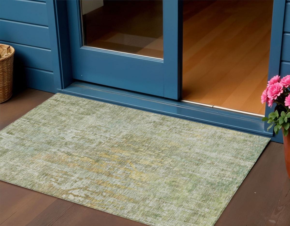 607884 3 x 5 ft. Sage Abstract Washable Indoor & Outdoor Rectangle Area Rug