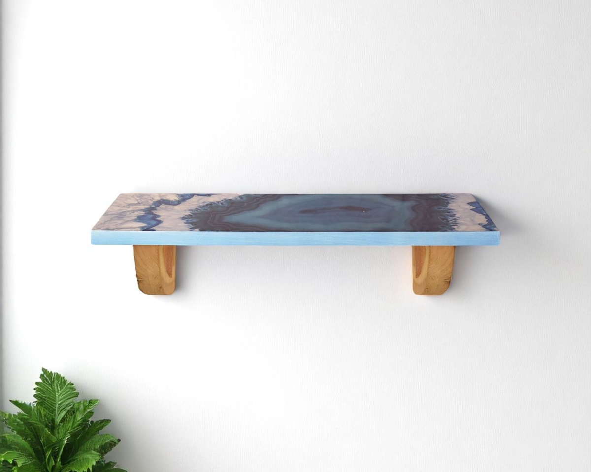 634524 24 in. Blue & Natural Wood Agate Pattern Wall Mount Accent Shelf