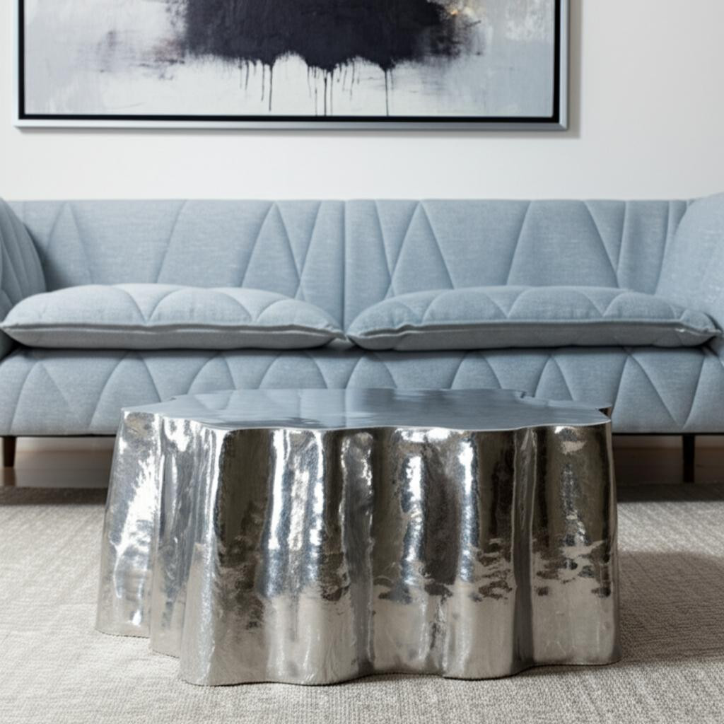 556705 37 in. Silver Aluminum Free Form Solid Coffee Table