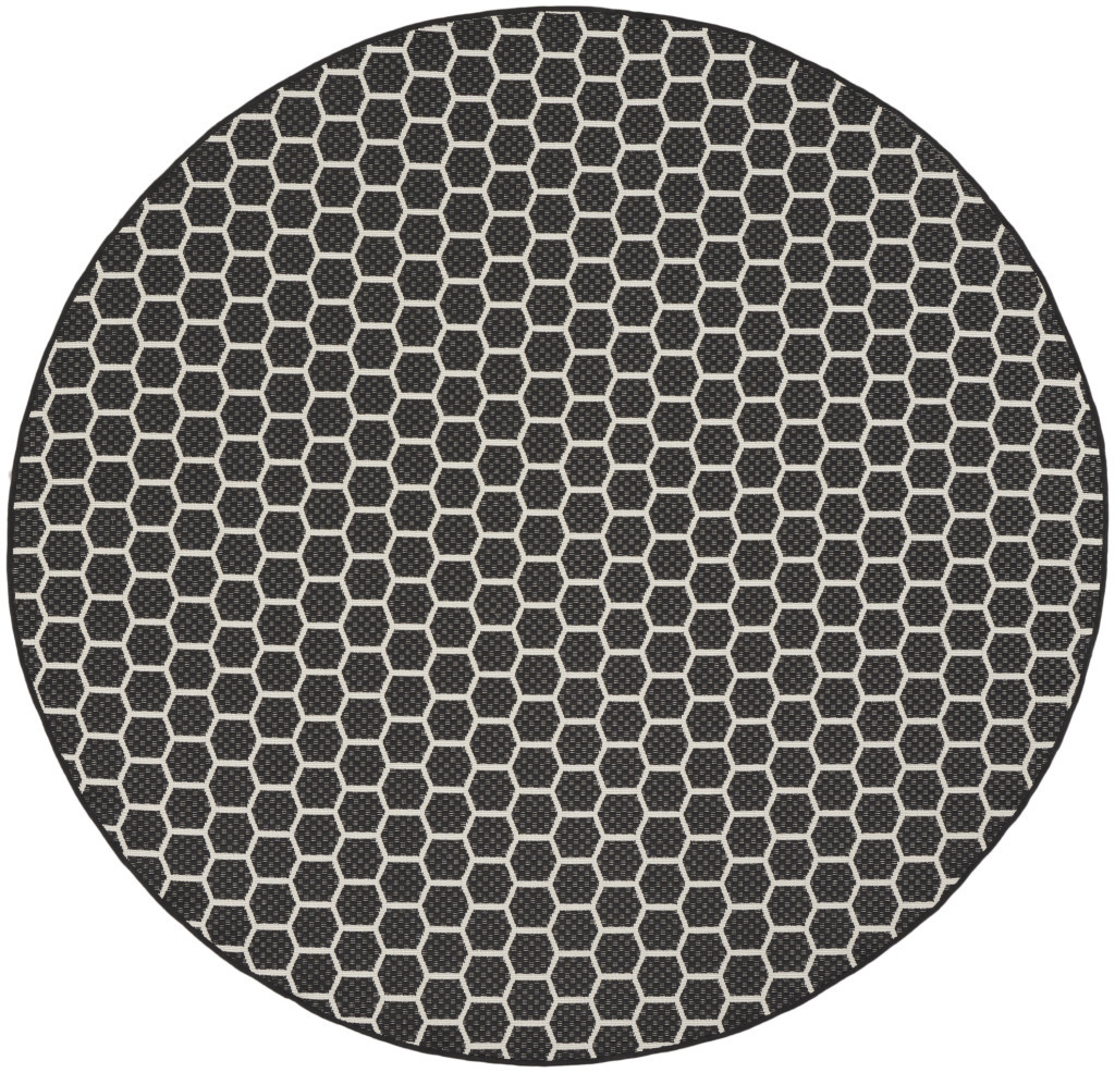 556309 8 ft. Black & Ivory Geometric Indoor & Outdoor Rectangle Area Rug