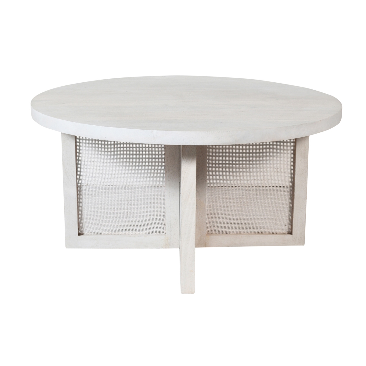 606253 36 in. White Solid Wood Round Cross Legs Coffee Table