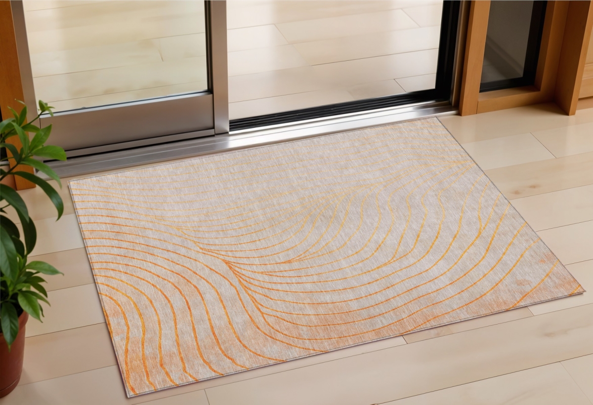 631785 3 x 5 ft. Orange & Silver Abstract Washable Indoor & Outdoor Rectangle Area Rug