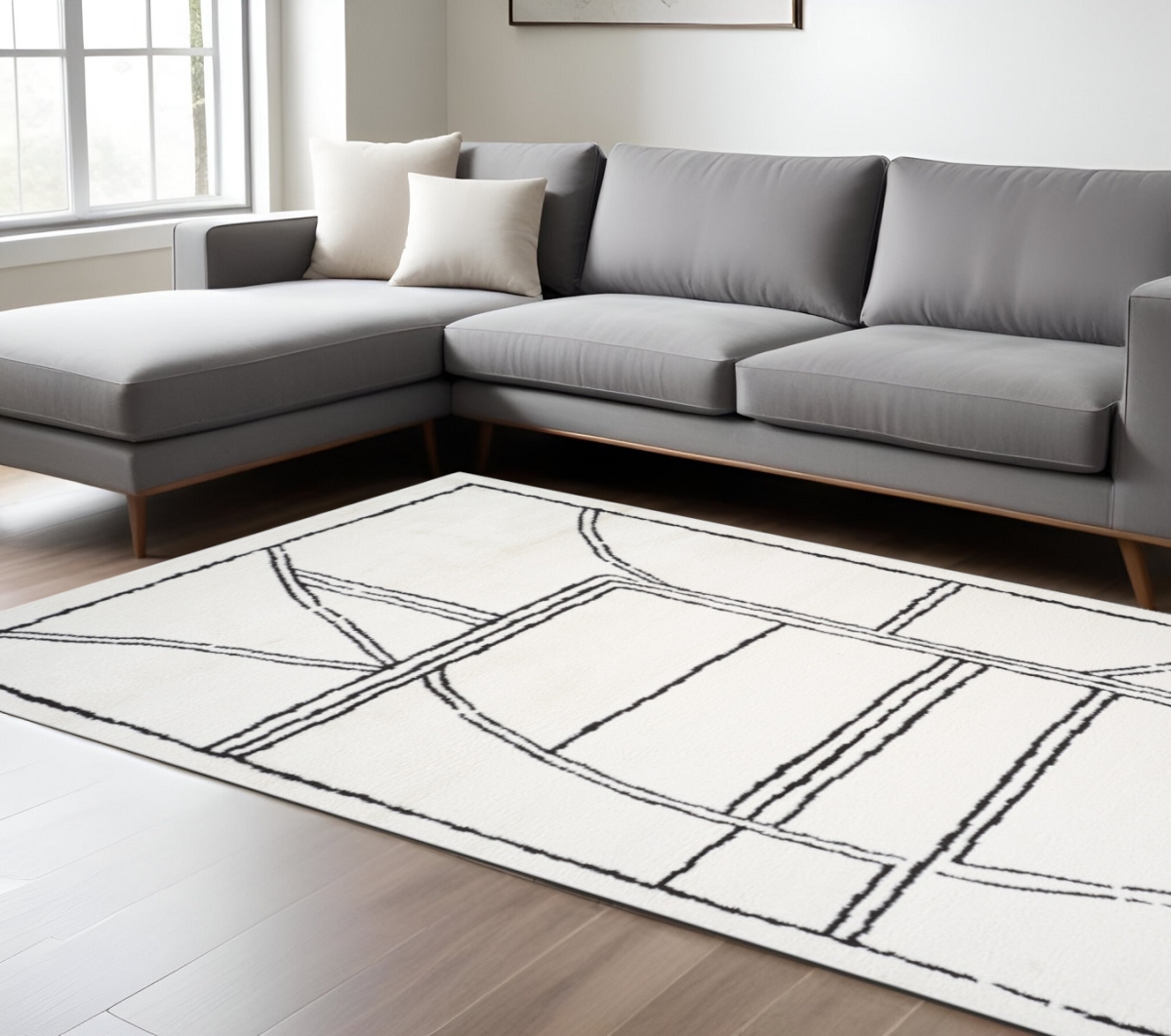 571011 9 x 12 ft. Ivory & Black Geometric Rectangle Area Rug