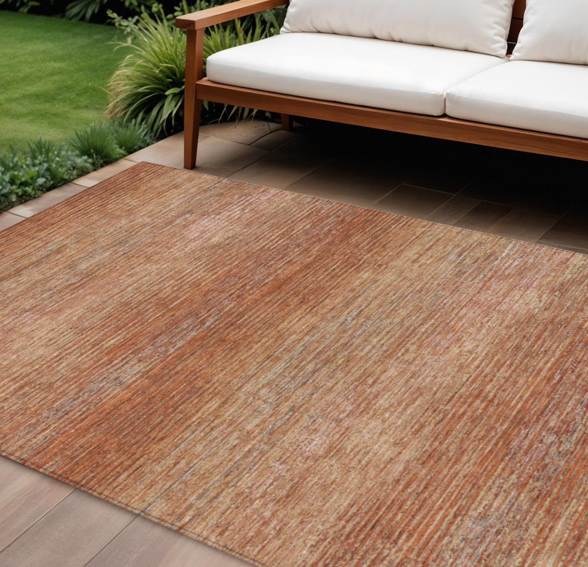 608464 8 x 10 ft. Copper Striped Washable Indoor & Outdoor Rectangle Area Rug