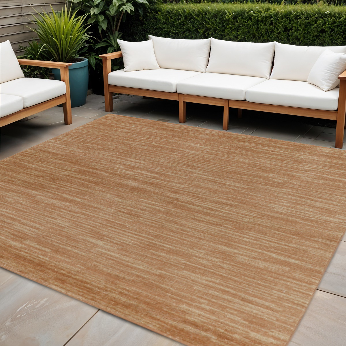 572653 7 ft. Rust Square Abstract Indoor & Outdoor Area Rug