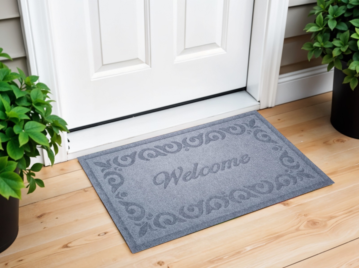 632524 18 x 30 in. Gray Scrollwork Border Welcome Outdoor Polypropylene Door Mat