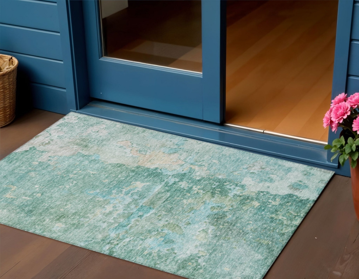 607783 5 x 8 ft. Emerald Abstract Washable Indoor & Outdoor Rectangle Area Rug