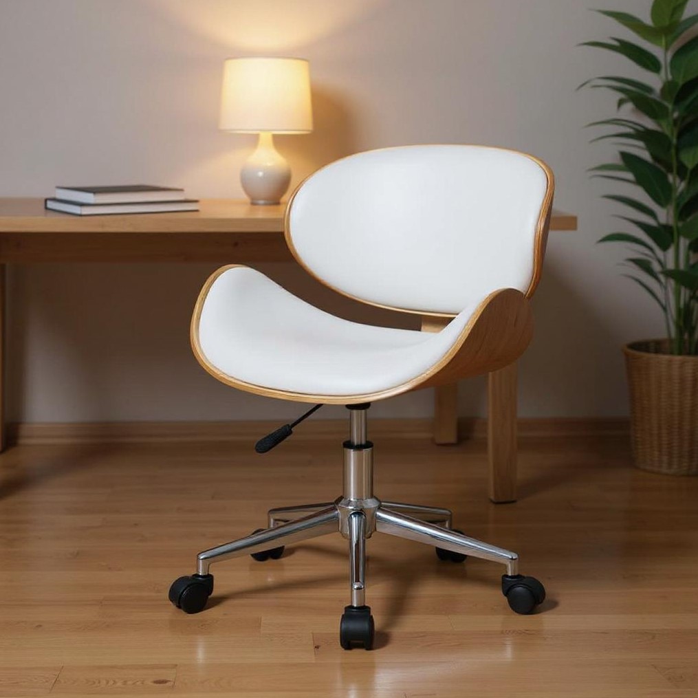 554033 Brown White & Silver Adjustable Height Swivel Rolling Office Chair