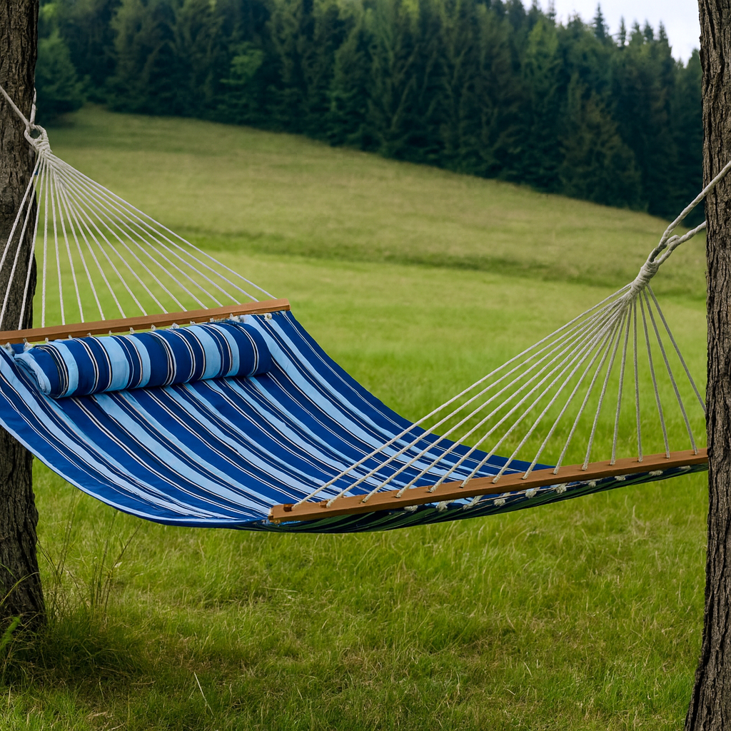 643964 Striped Double Hammock, Light Blue & Dark Blue